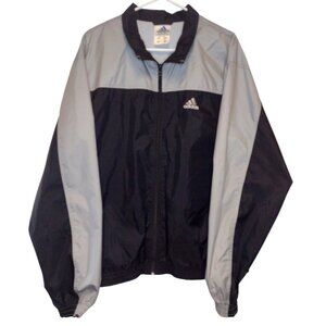 ADIDAS Mens Large Windbreaker Jacket Black Grey adidas Logo Gameday